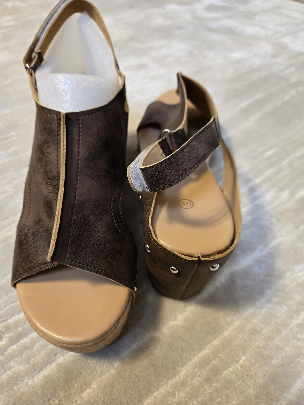 Women’s Brown Suede Platform Sandals with Ankle Strap
